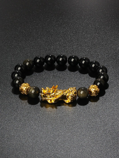 Men’s Black Obsidian Bead Bracelet – Spiritual Protection & Wealth Energy Healing Jewelry