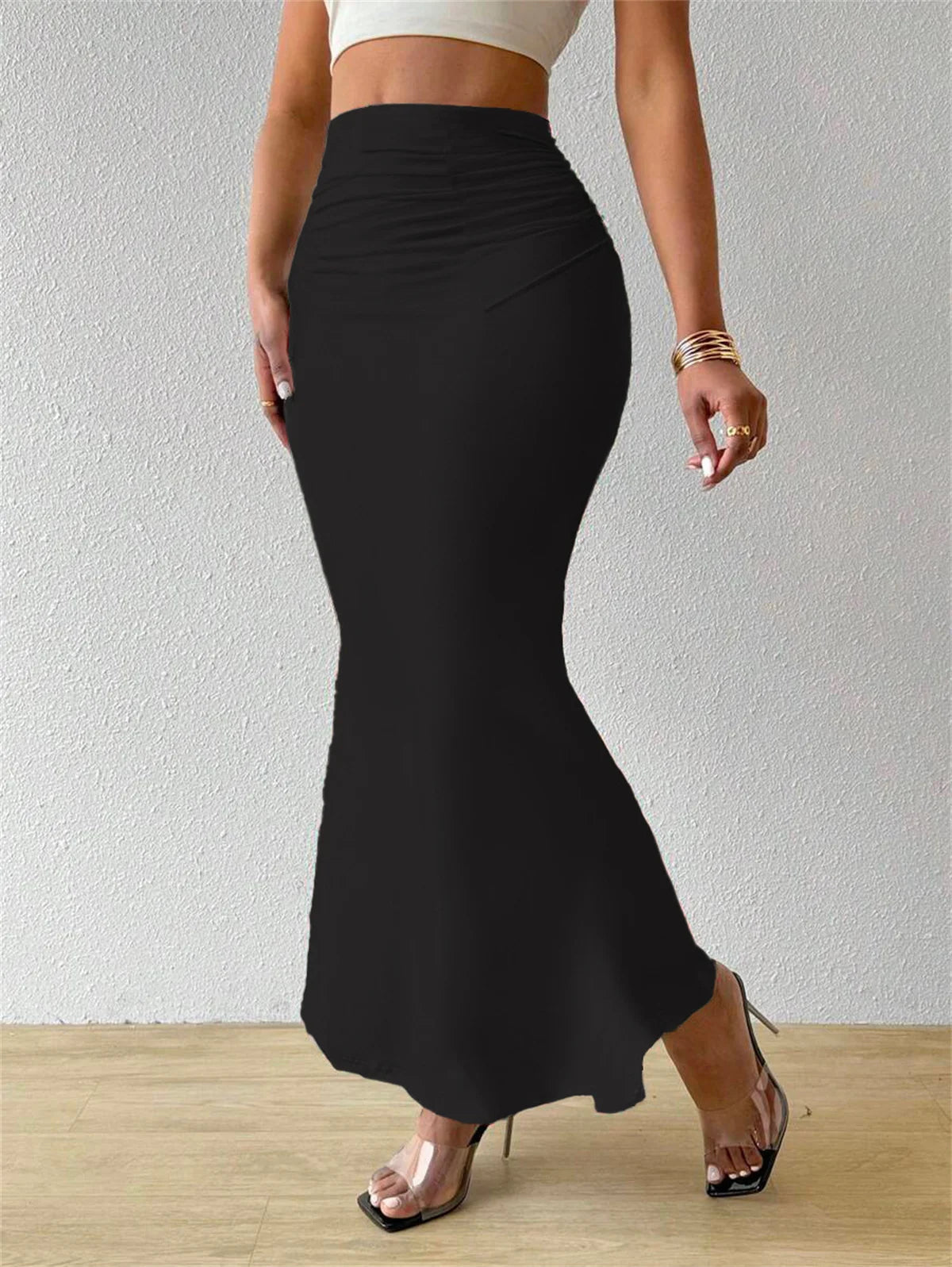 Women’s High Waist Fishtail Skirt Bottom – Slim Fold Detail Elegant Fashion Skirt for Spring Summer Streetwear