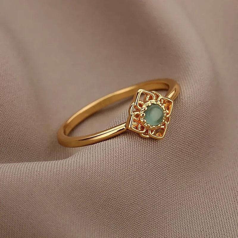 Women’s Jewelry Opal Geometric Open Ring | Aesthetic | Adjustable | Couple