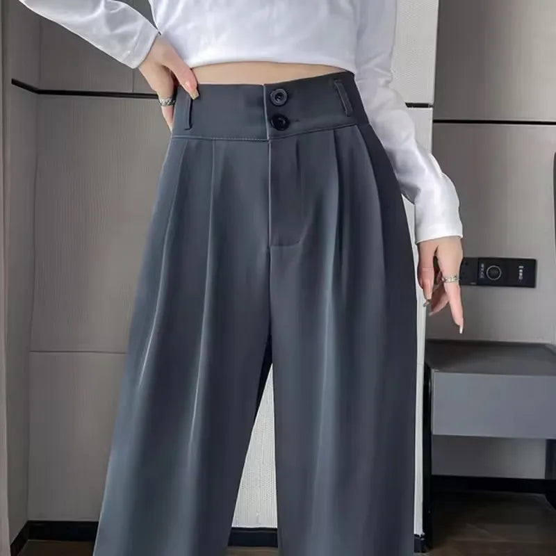 Women’s High-Waist Wide-Leg Suit Pants – Loose Straight Trousers for Spring & Summer, Korean Fashion Casual Style