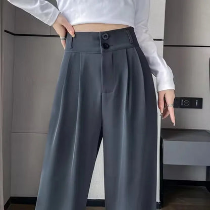 Women’s High-Waist Wide-Leg Suit Pants – Loose Straight Trousers for Spring & Summer, Korean Fashion Casual Style