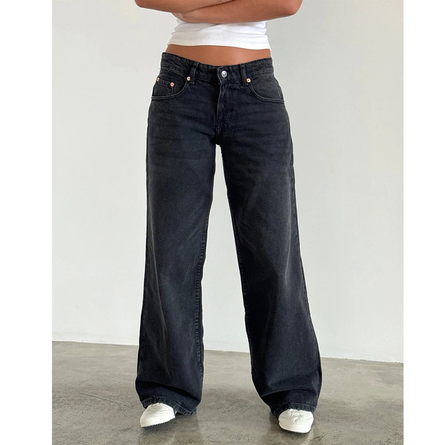 Women’s Jeans Bottom – Low Waist Straight Denim Pants with Pockets Casual Y2K Streetwear