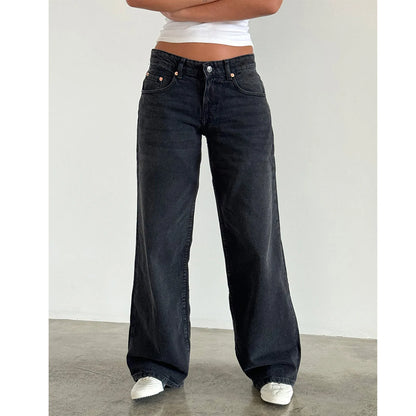 Women’s Jeans Bottom – Low Waist Straight Denim Pants with Pockets Casual Y2K Streetwear