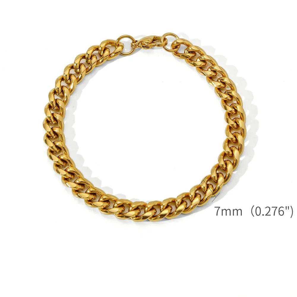Men’s Gold Stainless Steel Cuban Chain Bracelet – Unisex Retro Hip Hop Jewelry