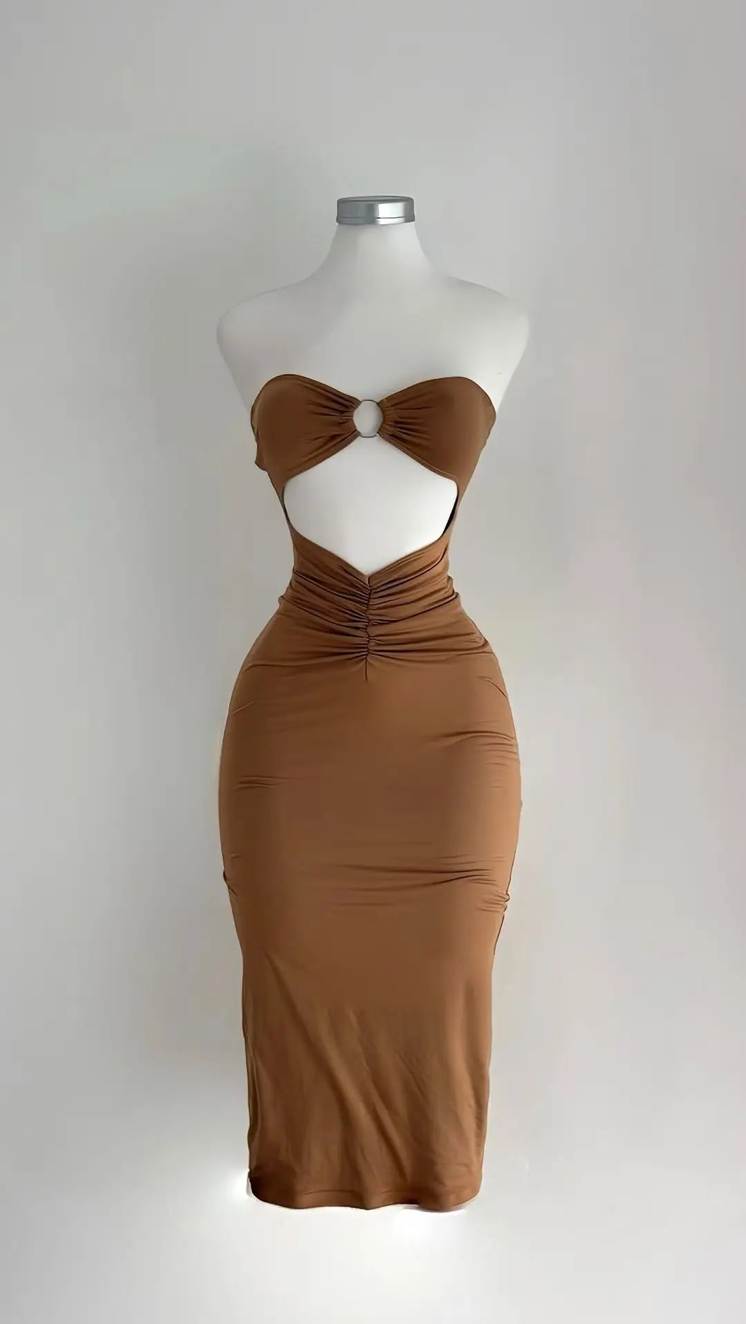 Women’s Solid Color Strapless Cutout Maxi Dress – Sexy Sleeveless Party Dress