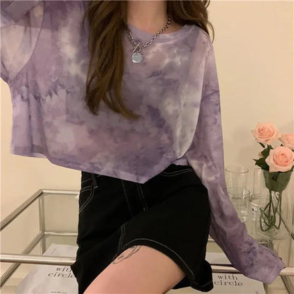 Women’s Tie Dye Sheer Sun-Proof Casual Tee Top