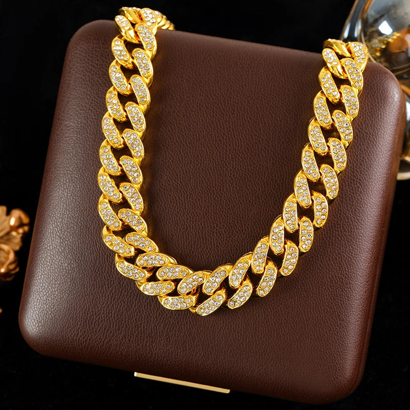 Women’s Thick Cuban Chain Jewelry Set – Necklace & Bracelet, Waterproof Punk Style