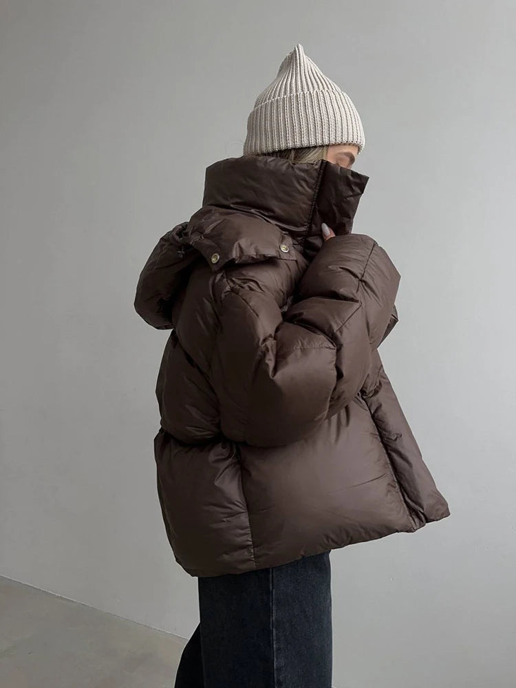 Women’s Puffer Jacket Outerwear – Short Thick Hooded Down Jacket