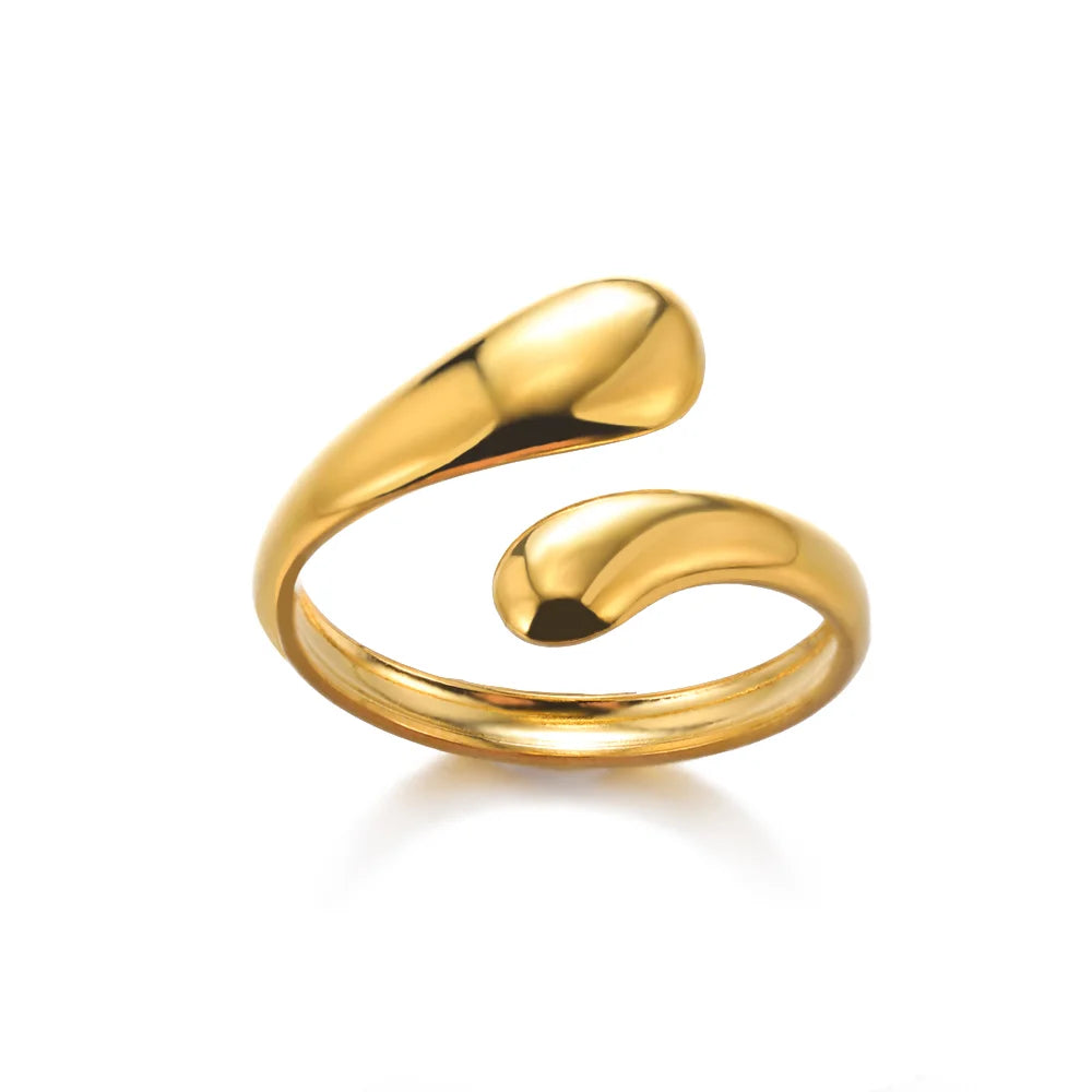 Women’s 316L Stainless Steel Geometric Open Ring – Gold Color Multilayer Vintage Waterproof Jewelry