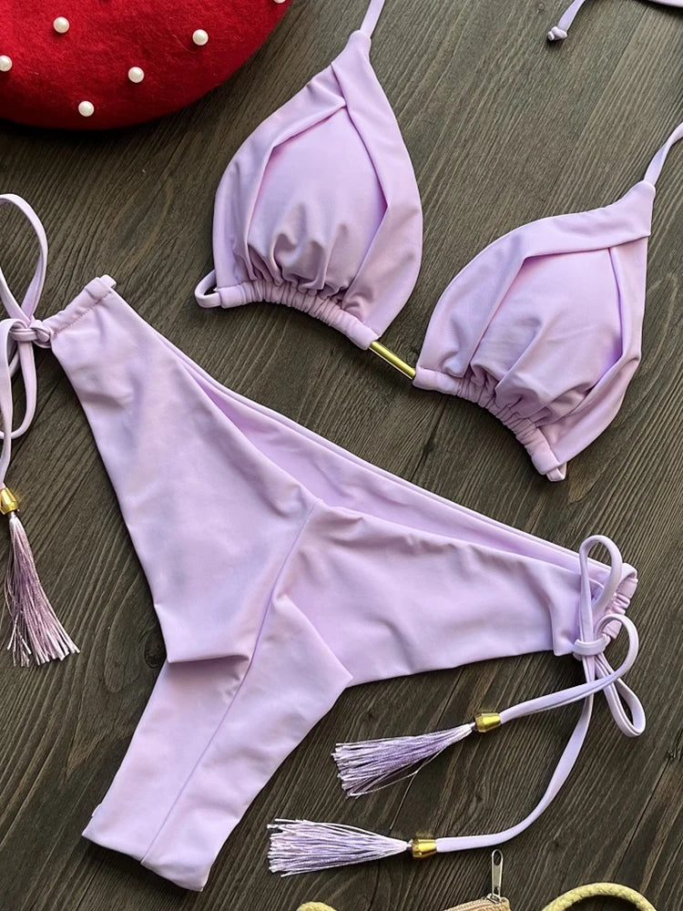 Women’s Triangle Swimwear Brazilian Bikini with Chain