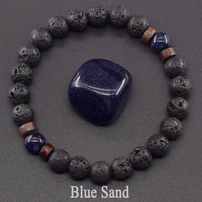 Men’s Tiger Eye & Lava Stone Bead Bracelet – Tibetan Buddha Elastic Wristband Jewelry