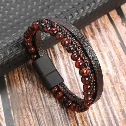 Men’s Classic Leather Bracelet – Handwoven Multi-Layer Fashion Jewelry