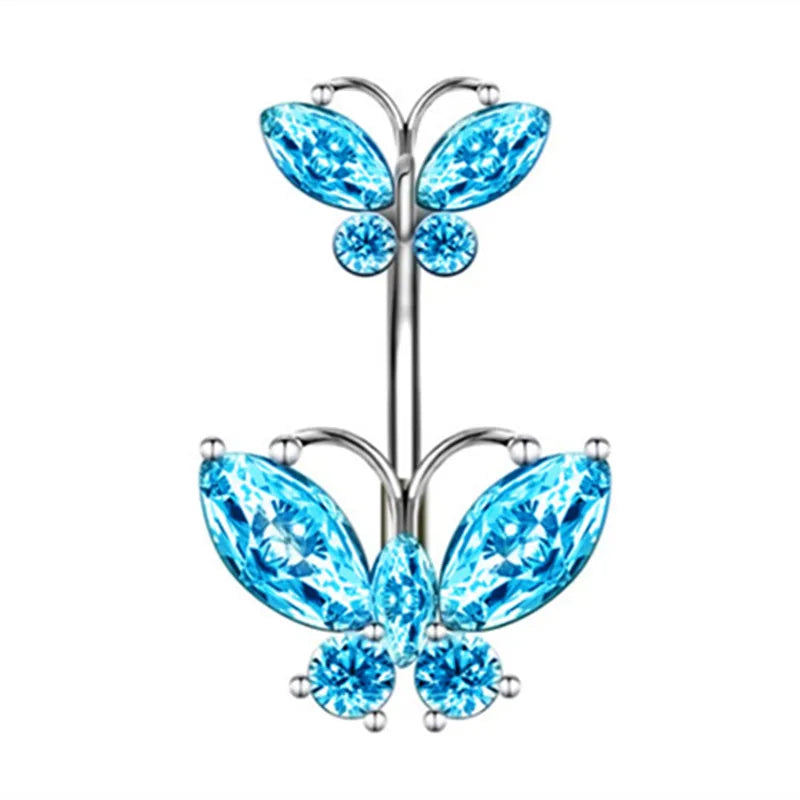 Women’s Blue Crystal Heart Belly Button – 1PC Stainless Steel Butterfly Navel Piercing Body Jewelry