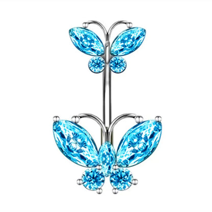 Women’s Blue Crystal Heart Belly Button – 1PC Stainless Steel Butterfly Navel Piercing Body Jewelry