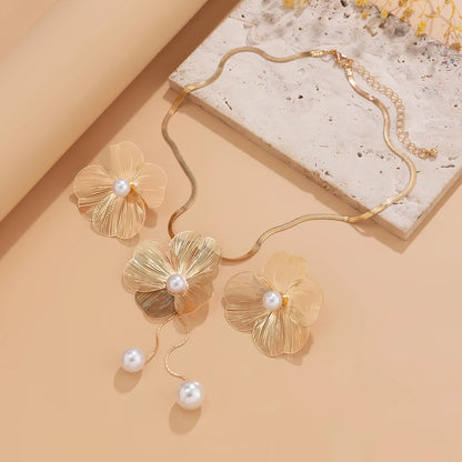 Women’s Jewelry Pearl Flower Jewelry Set | Kpop | Trendy | Snake Chain
