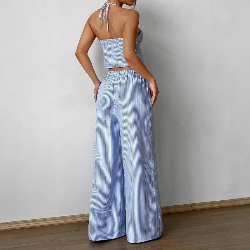 Women’s Striped Printed Two-Piece Set | Summer Casual Fashion Straight-Leg Set