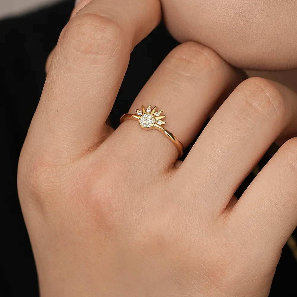 925 Silver Sun and Moon Couple Rings – Sky Blue Cubic Zirconia Matching Promise Rings for Couples, Fine Jewelry Gift Women’s