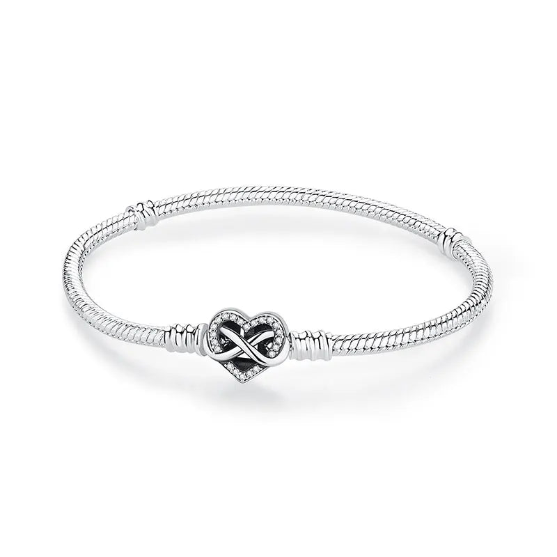 Women’s 925 Sterling Silver Bracelet – Rose Gold Snake Chain with Heart Charm Beads Jewelry