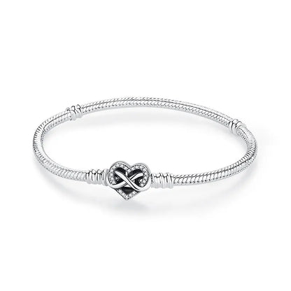 Women’s 925 Sterling Silver Bracelet – Rose Gold Snake Chain with Heart Charm Beads Jewelry