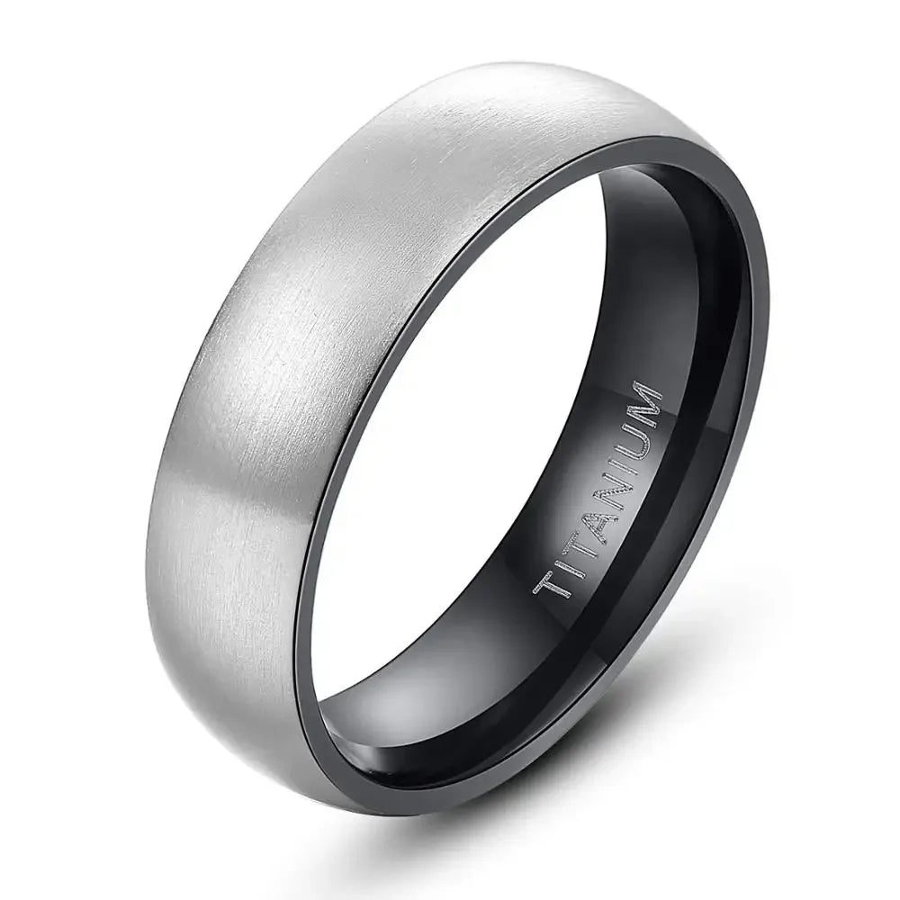 Men’s Titanium Ring – Silver 6mm Band with Black & Blue Interior Jewelry