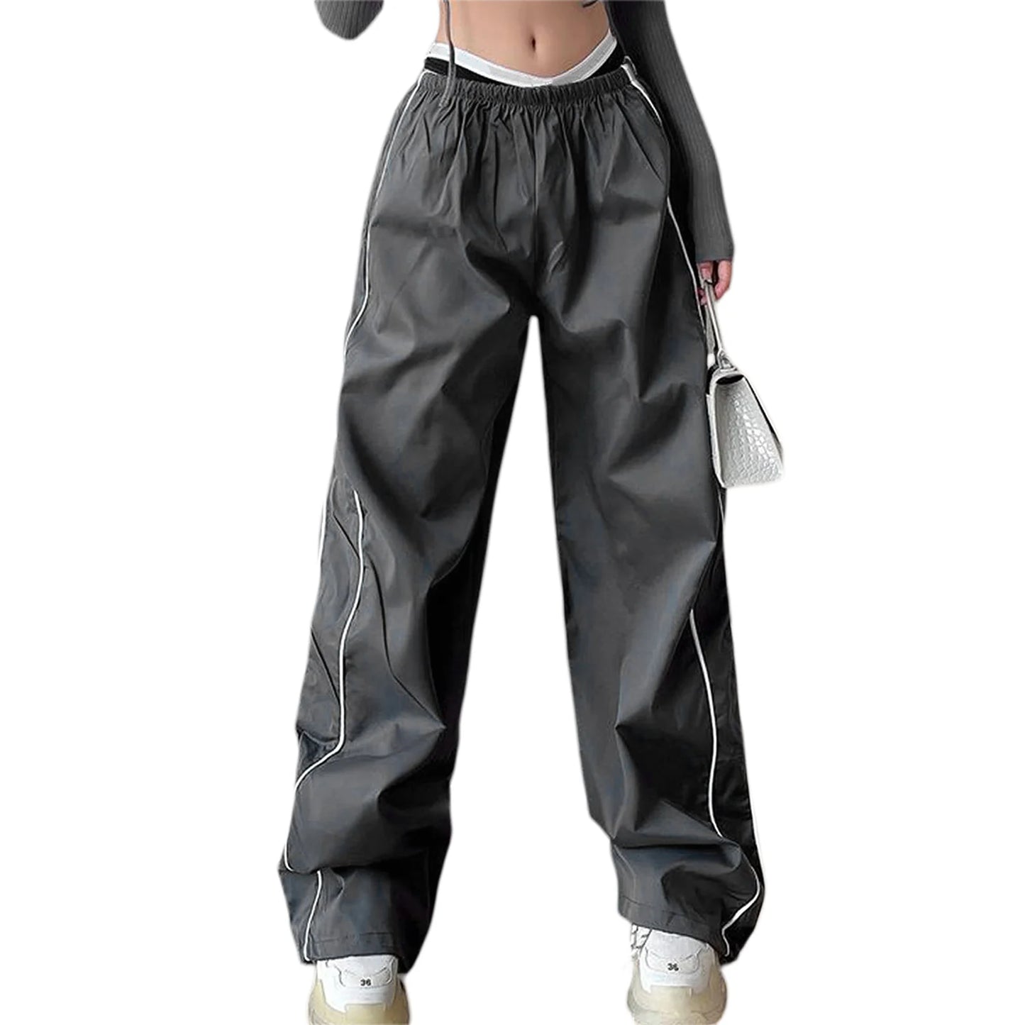 Women’s Y2K Elastic Waist Baggy Cargo Pants Bottom – Parachute Streetwear