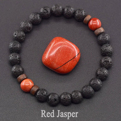 Men’s Tiger Eye & Lava Stone Bead Bracelet – Tibetan Buddha Elastic Wristband Jewelry