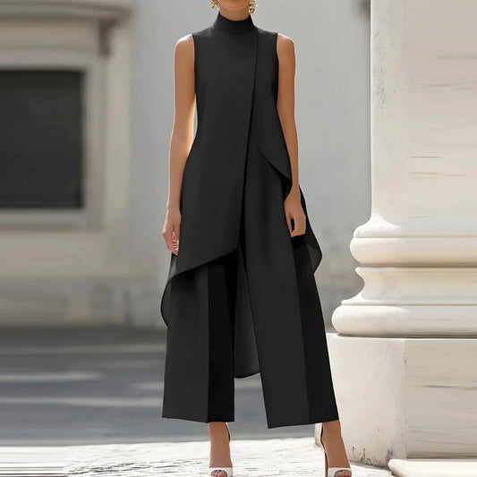 Women’s Two Piece Set | Sleeveless Top | Wide Leg Pants | Office