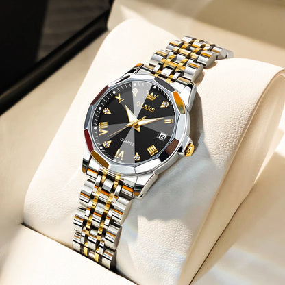 Women’s Luxury Stainless Steel Watch – Elegant Waterproof Luminous Date Watch