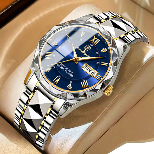 Men’s Luxury Watch – Stainless Steel Waterproof Wristwatch with Luminous Dial, Date & Week Display