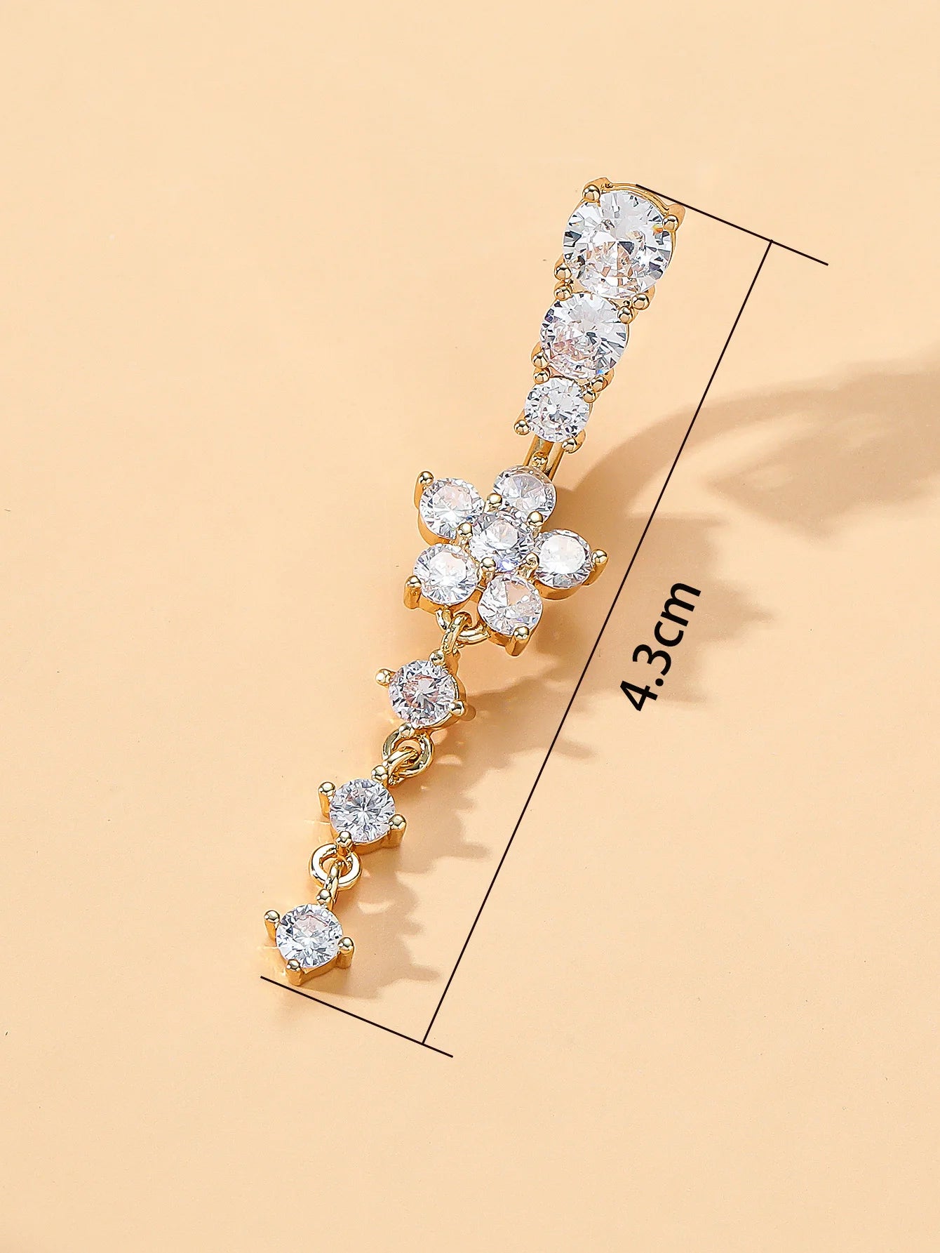 Women’s Gold Stainless Steel Belly Button – Long Dangle Flower CZ Crystal Navel Piercing Jewelry