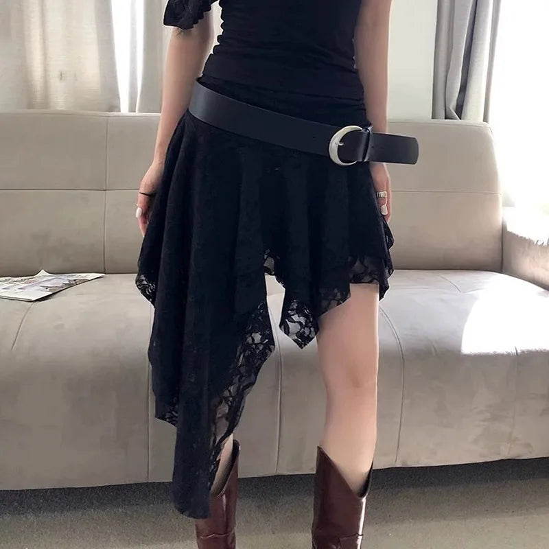 Women’s Asymmetrical Lace Skirt Pants Bottom – High Waist Layered Y2K Vintage Skirt