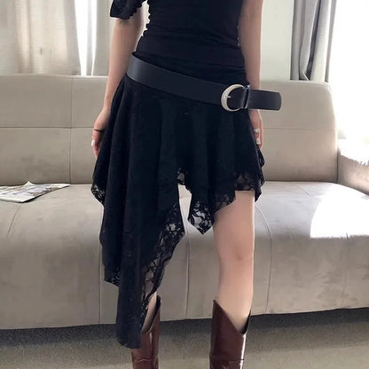 Women’s Asymmetrical Lace Skirt Pants Bottom – High Waist Layered Y2K Vintage Skirt
