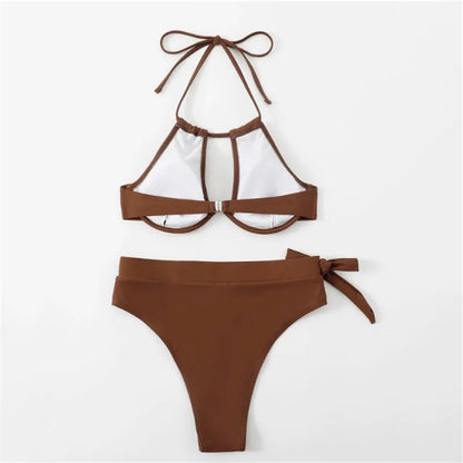Women’s Brown High Waist Swimwear Bikini