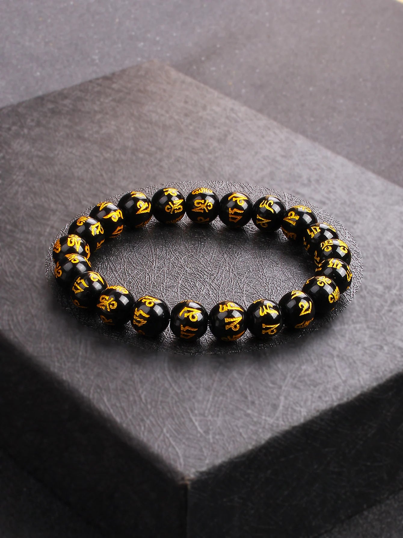 Men’s Black Obsidian Bead Bracelet – Spiritual Protection & Wealth Energy Healing Jewelry