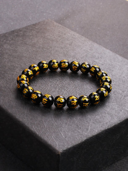 Men’s Black Obsidian Bead Bracelet – Spiritual Protection & Wealth Energy Healing Jewelry