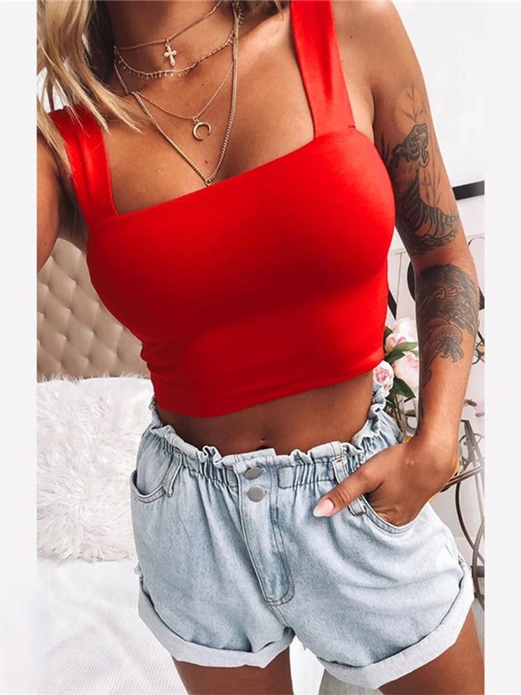 Women’s Square Neck Sleeveless Crop Top | Casual Off-Shoulder Backless Tank | Summer Basic Cami Top