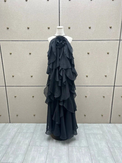 Women’s Floral Pleated Backless Maxi Dress – Beach Style Camisole Elegant Dress