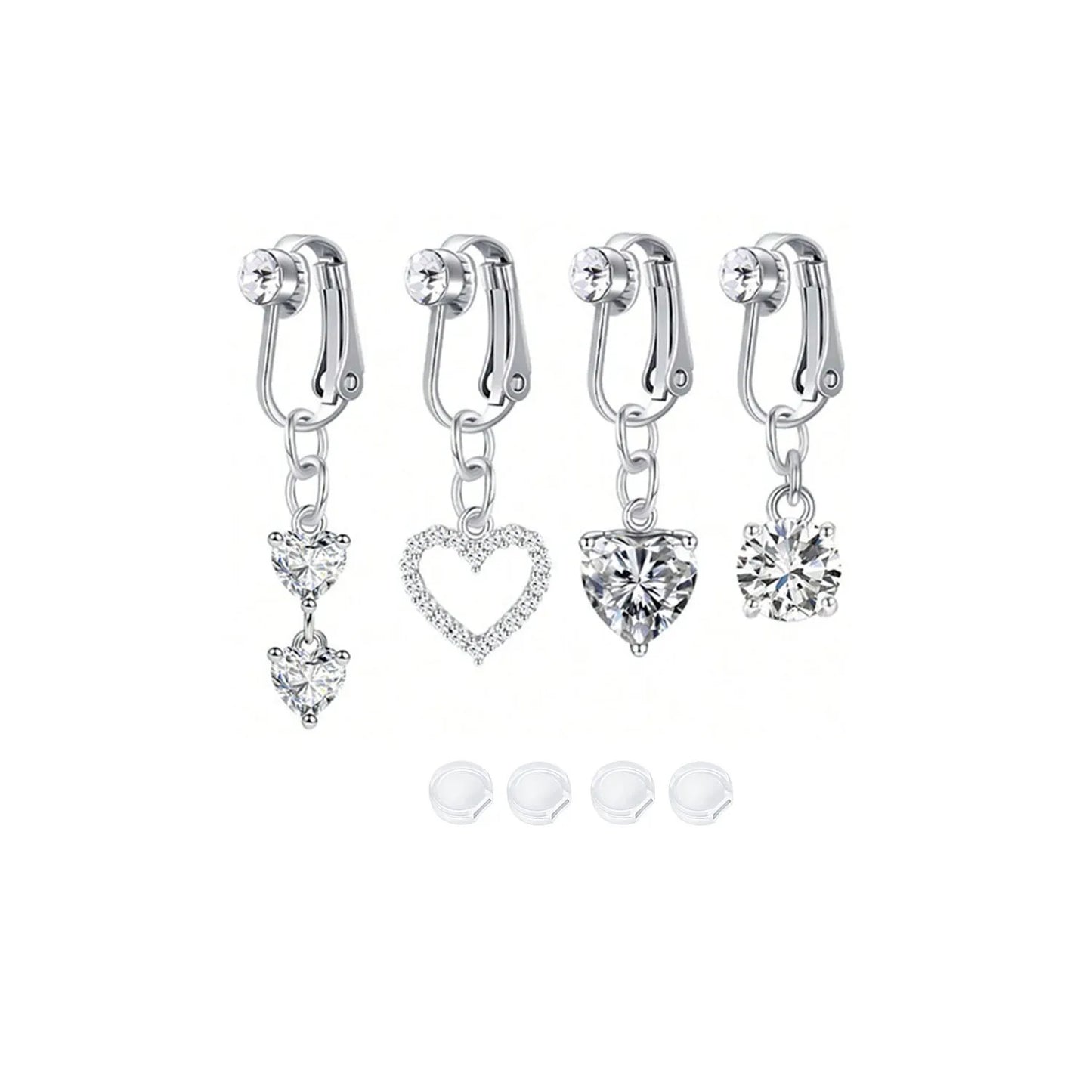 Women’s Boho Elegant Fake Belly Button (4pcs) – Non-Piercing Clip-On Navel Jewelry
