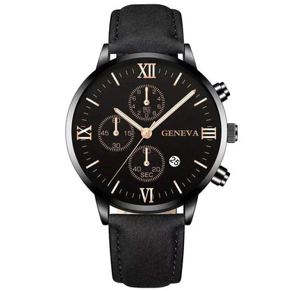 Men’s Luxury Quartz Sport Watch – Leather Strap Analog Wristwatch with Date