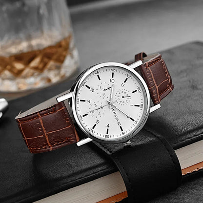 Men’s Luxury Leather Strap Watch – Business Analog Wristwatch, Casual Simple Style