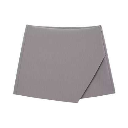 Women’s Elegant Mini Skirt Bottom – High Waist Asymmetric Hem Side Zipper Slim FIT Skorts