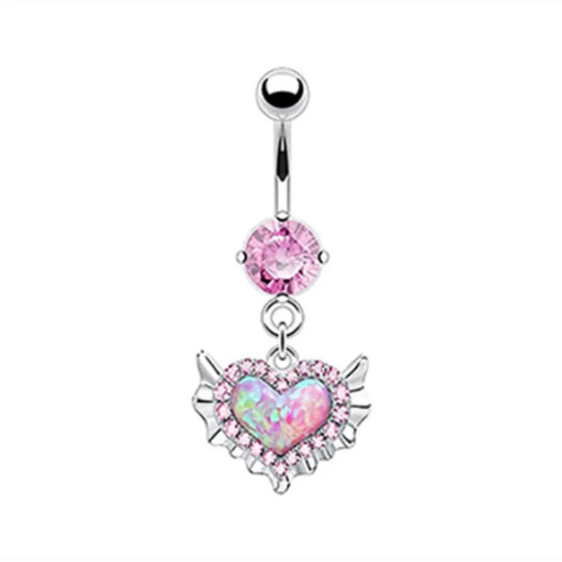 Women’s Pink Crown Heart Belly Button – Crystal Navel Piercing Jewelry