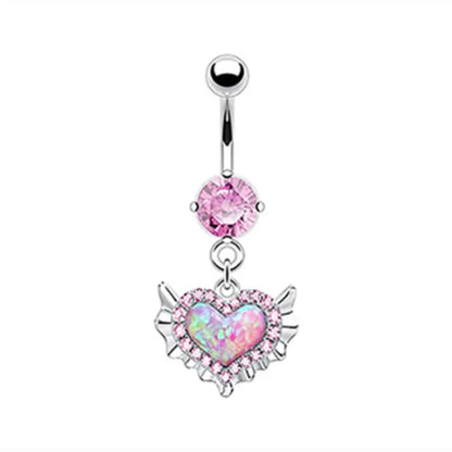 Women’s Pink Crown Heart Belly Button – Crystal Navel Piercing Jewelry
