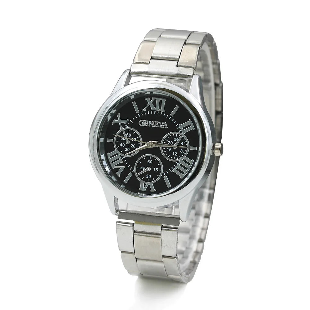 Men’s Light Luxury Watch – Gold Stainless Steel Wristwatch with 3-Eye Dial
