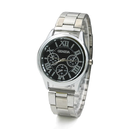 Men’s Light Luxury Watch – Gold Stainless Steel Wristwatch with 3-Eye Dial