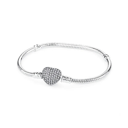 Women’s 925 Sterling Silver Bracelet – Rose Gold Snake Chain with Heart Charm Beads Jewelry
