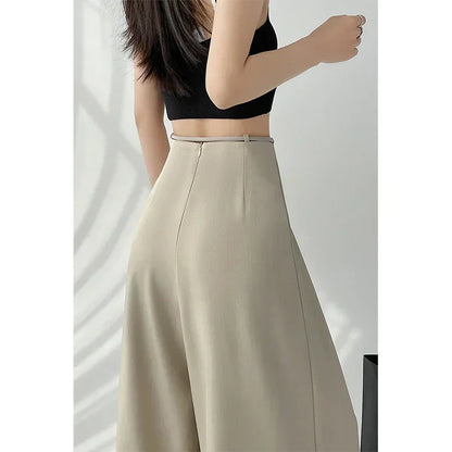Women’s Streetwear Wide Leg Pants Bottom – Korean High Waist Lace-Up Suit Trousers, Elegant Black Summer Fashion