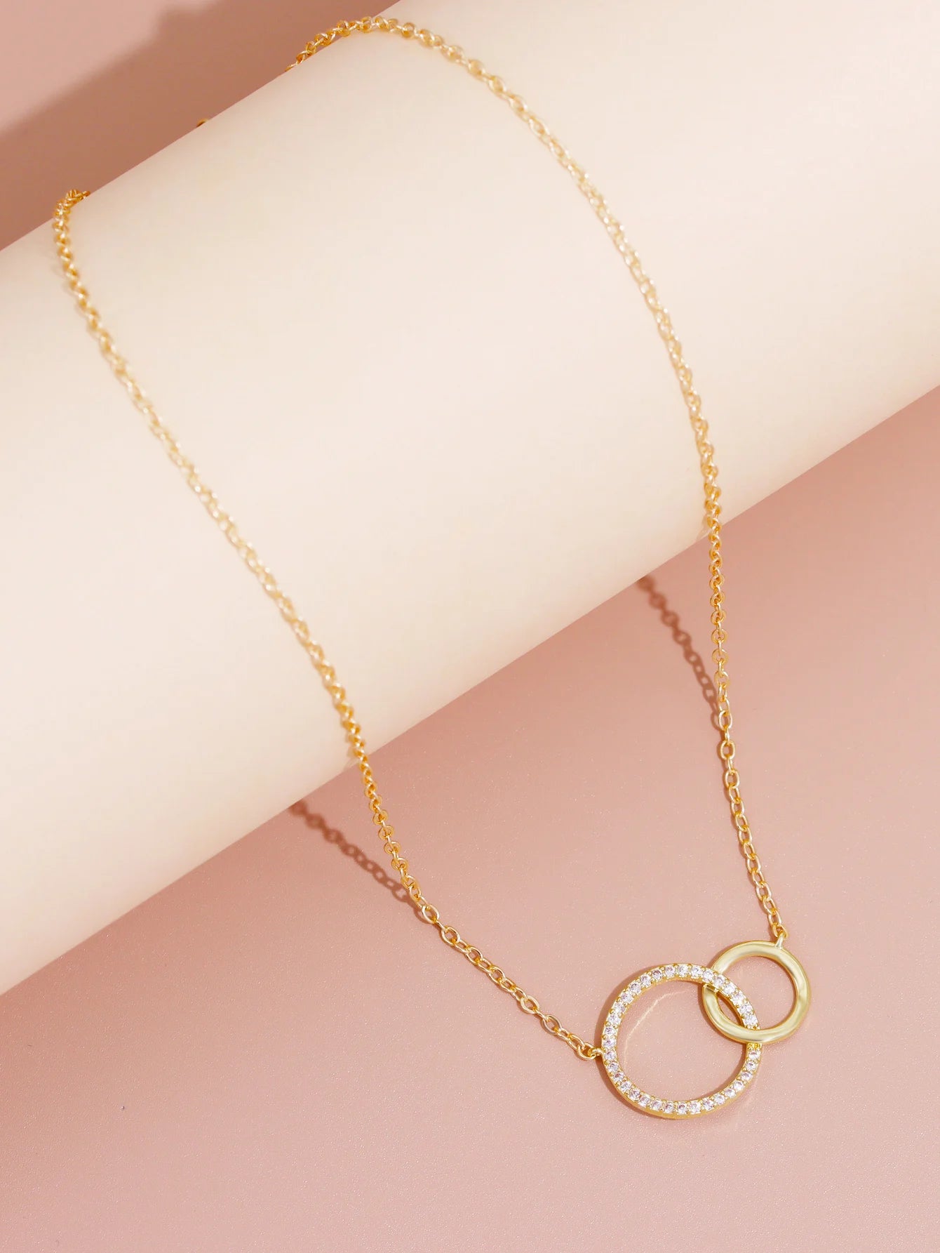 Women’s Stainless Steel Double Circle Necklace – Minimalist Thin Chain Fashion Jewelry