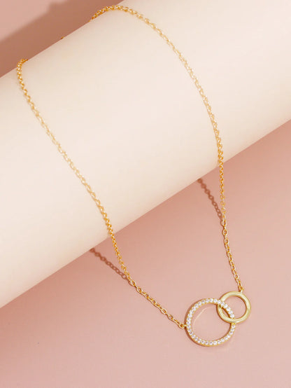 Women’s Stainless Steel Double Circle Necklace – Minimalist Thin Chain Fashion Jewelry