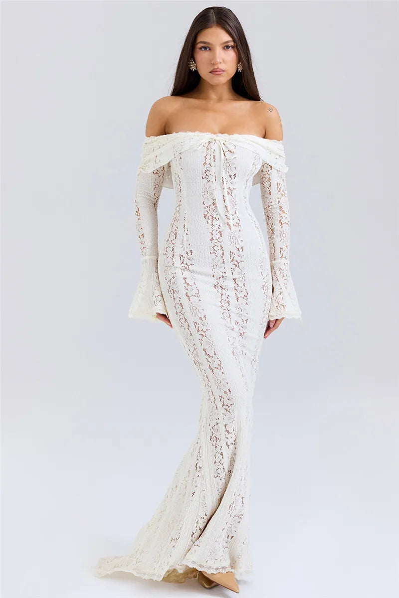 Women’s Floral Lace Off-Shoulder Maxi And Mini Dress – Strapless Backless Party Dress